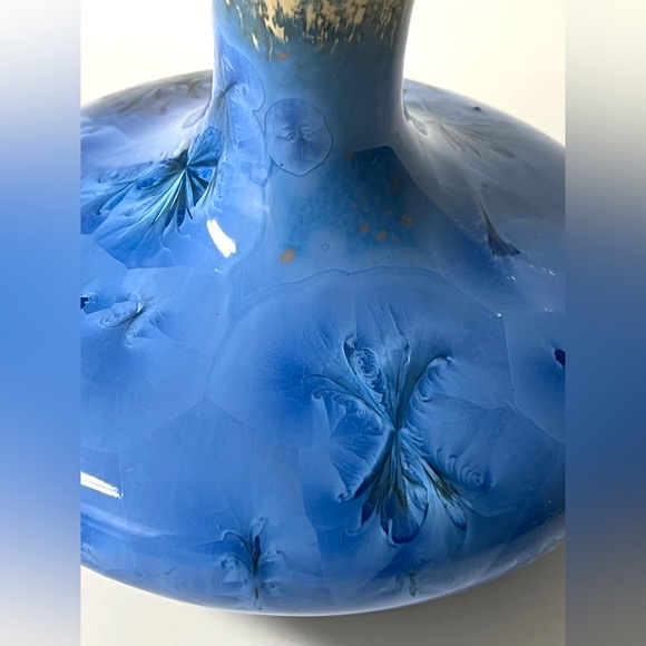 Studio Art Pottery Blue Beige Crystalline Glaze Handmade Ceramic Flower Vase 4.5 - Picture 6 of 13